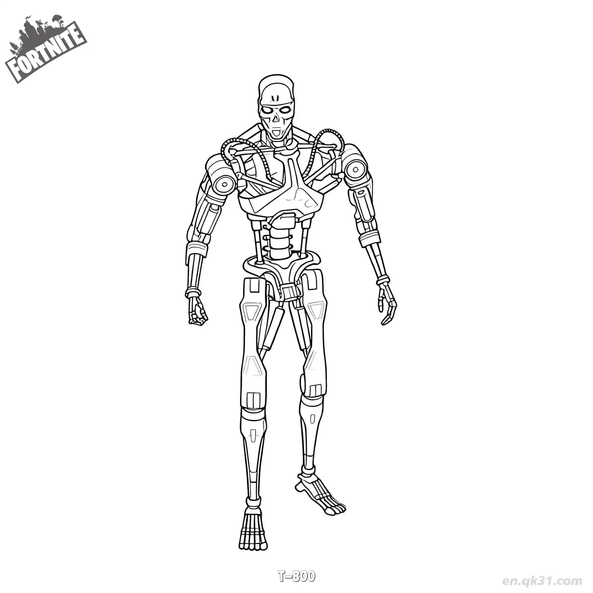 免费 T-800 01简笔画 素描 涂鸦 - 免费可打印堡垒之夜 下载PDF 简笔画涂色页